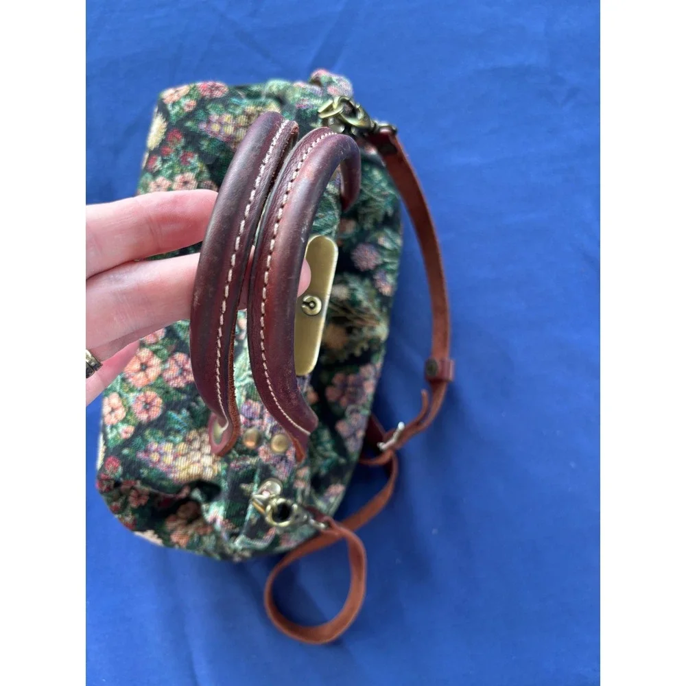 The Carpetbagger Floral Tapestry Doctor Bag Leather Handle Crossbody Handbag